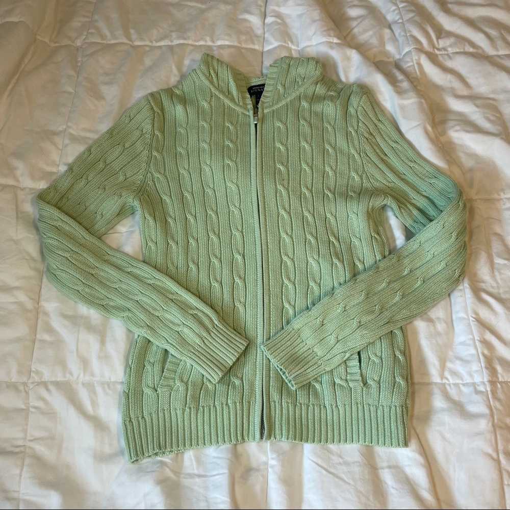 Cable knit hoodie sweater jacket green medium